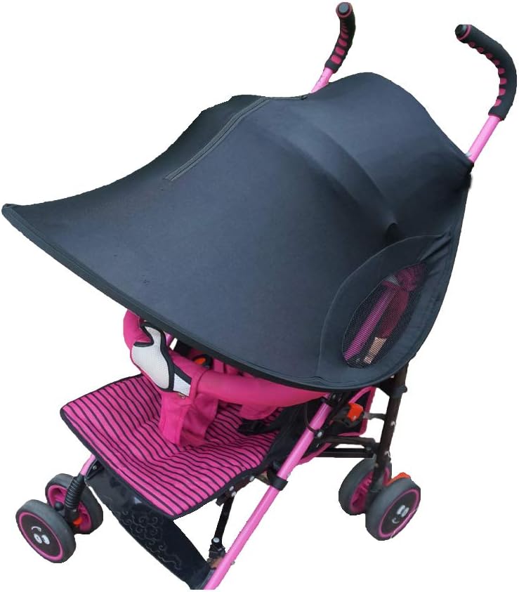 Sun Shade for Strollers with Cabability to See Baby - Black - 99% UV Protection