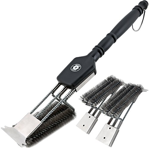 18" Grill Brush With Scraper. UNIQUE 3 REPLACEABLE HEADS DESIGN. Best BBQ Cleaner. Safe For All Grills. Durable Stainless Steel Wire Bristles. A Perfect Grilling Gift For Barbecue Lovers. - Thumbnail 7