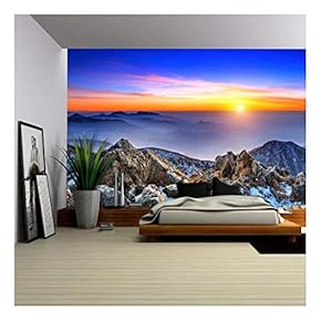 Beautiful Landscape at Sunset on Deogyusan National Park in Winter,South Korea. - Removable Wall Mural | Self-Adhesive Large Wallpaper - 66x96 inches