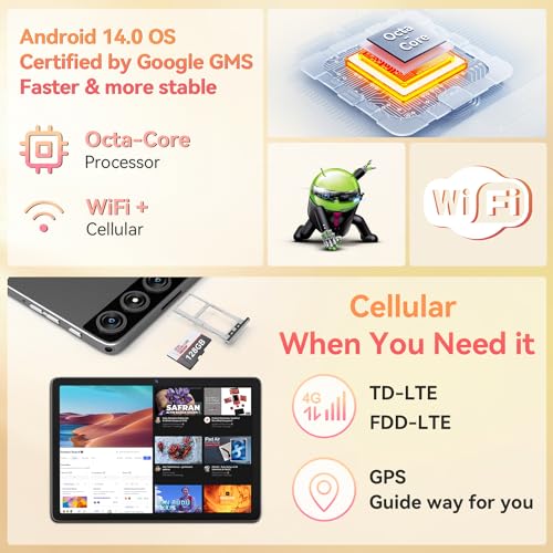 Tablet 10.1 Inch Android 14, Octa-Core 5G WiFi, 4G Cellular(T-Mobile), 128GB ROM 14GB RAM, 2025 Latest Tab with Keyboard Bundle 1TB Expand Android Tablet 13MP+8MP Dual Camera, GPS Unlocked HD Display