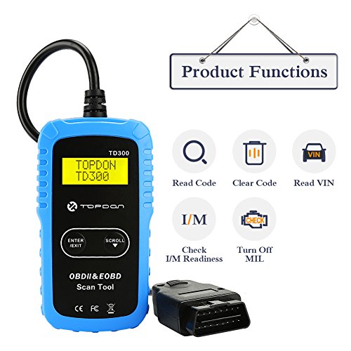 TT TOPDON TD300 OBD2 Scanner Code Reader with Engine Light Turn-Off, I/M Readiness Check, 7000 DTC Definitions