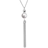 PEARL&CLUB Silver Long Tassel Necklaces for Women Boho Chain Necklace with Tassel Beaded Pendant Silver Fashion Jewelry Gifts for Women