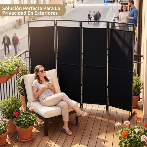 SIMPLE ESPACIO Biombo de privacidad Plegable de Cuatro Paneles, Base ensanchada, Divisor portátil, Dimensiones del Panel 175 cm de Ancho x 170 cm de Alto (Negro)