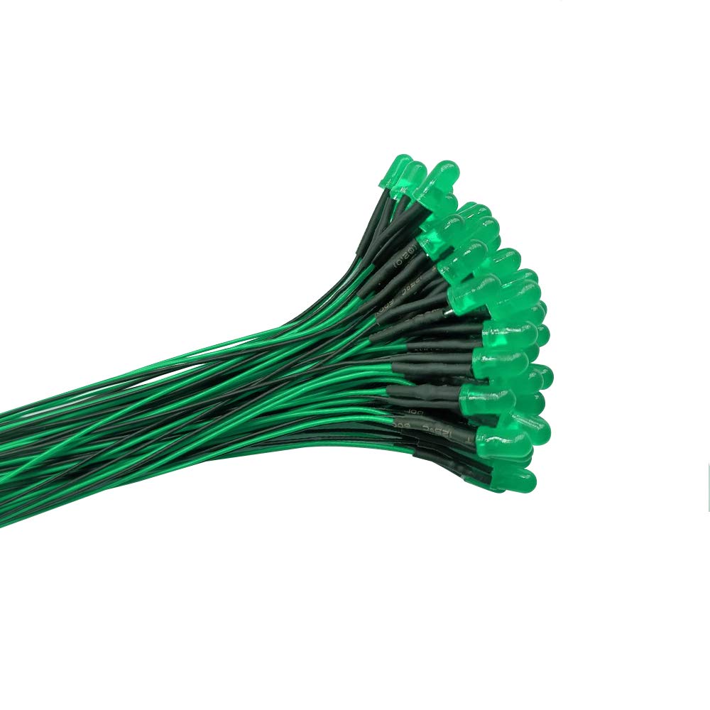 YIXISI 50 PCS 5mm LED Diodes Light with Diffused Colored Lens, Ultra Bright 12V 20cm Pre Wired, Green