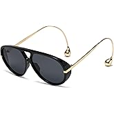 LASPOR Oversized Aviator Sunglasses for Women Vintage With Adjustable Earring Large Big Frame Ladies Shades (Black Frame/Black Lens)
