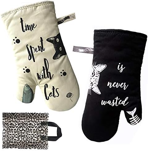 Warome ミトン 耐熱 鍋つかみ 断熱オーブンミトン 可愛い猫鍋つかみ 耐熱温度2 綿製 左右兼用 男女兼用 キッチン アウトドア オーブン ホームベーカリー用 2セット ギフトバッグ ベスト贈り物