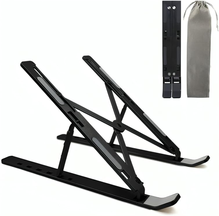 Stick Well Laptop Stand for Desk, Adjustable Aluminum Laptop Riser for Desk & Bed, Air-Ventilated Portable Laptop Stand, Compatible with MacBook, Dell, HP, and 10-15.6”