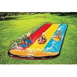 Jambo Triple Lane Slip, Splash and Slide for Backyards | Water Splash Slide with 3 Boogie Boards | 16 Foot Three Sliding Racing Lanes with Sprinklers | Durable Quality PVC Construction