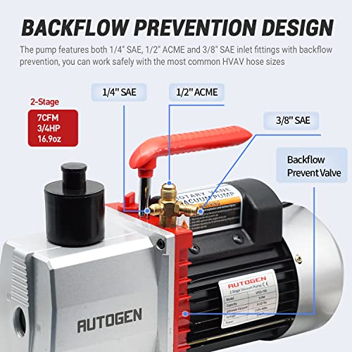 AUTOGEN 2Stage Air Vacuum Pump 7CFM 0.3 Pa for HVAC/Auto AC