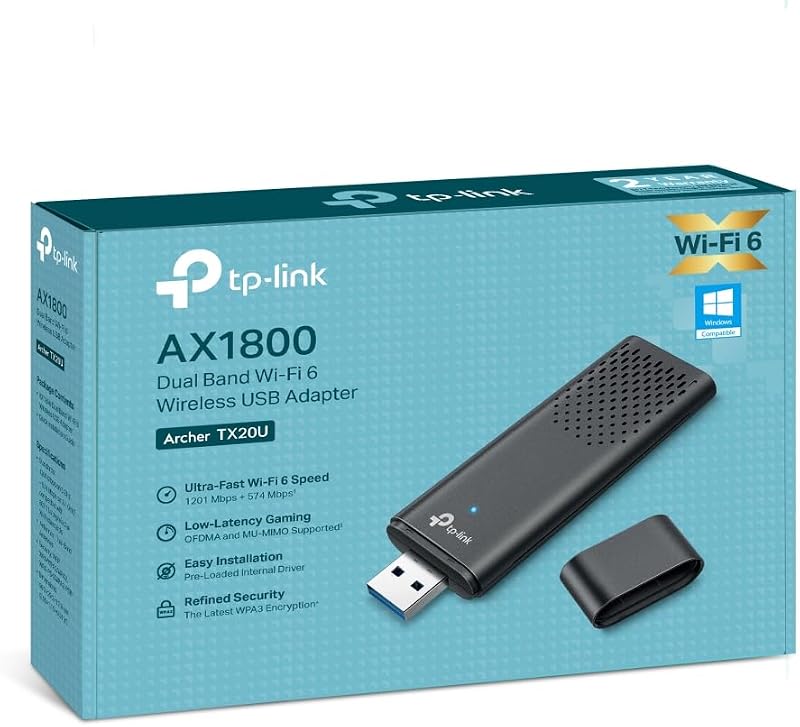 Archer TX20U WLAN Stick Für PC, 𝐖𝐢𝐅𝐢 𝟔 AX1800 Dual Band, nur Kompatibel mit Windows 11/10, USB 3.0, MU-MIMO, OFDMA, WPA3-Verschlüsselung