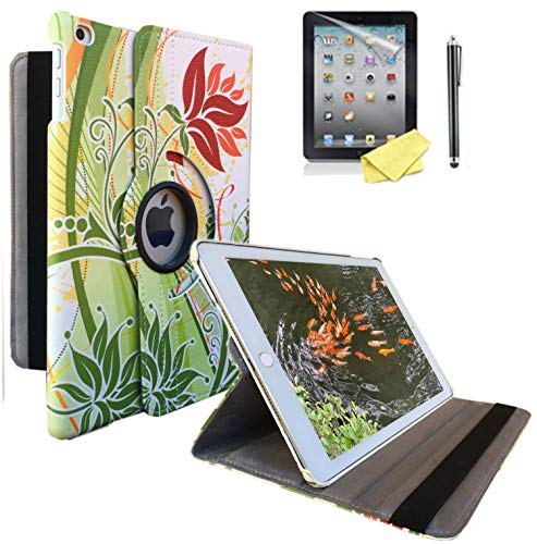 iPad Case Cover Rotating Stand with Wake Up/Sleep Function for ipad 2nd 3rd 4th Generation Model A1395 A1396 A1397 A1416 A1430 A1403 A1458 A1460 or A1459 Green Flower Leaves
