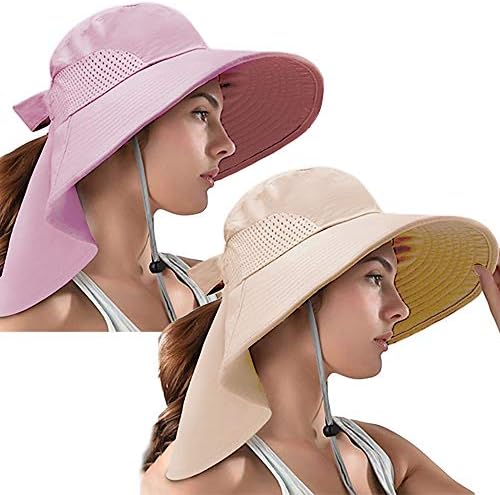 Ponytail Sun Bucket Hats for Women UV Protection Foldable Mesh Wide Brim Hiking Beach Fishing Summer Safari