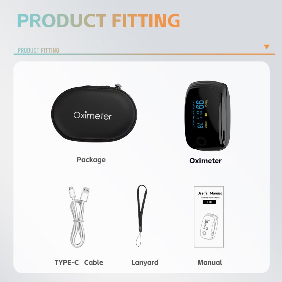 Rechargeable Pulse Oximeter Fingertip Oxygen Monitor Fingertip with SpO2 Pulse Rate and PI RR OLED Precision Fast Oximeter SpO2 Reading Outdoor Sports Home (Black)