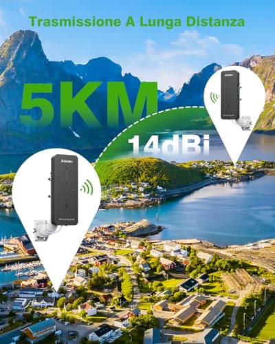 AdaLov CPE882 WiFi 6 Ponte Wireless, 2,4/5,8 GHz, Bridge WiFi Gigabit da Esterno Punto-Punto, Plug & Play, Antenna 14 dBi, Impermeabile, PoE, Estensione Rete per Telecamera/Garage/Dependance/Fienile
