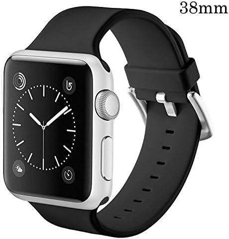 Nimon For Apple Watch Band Series 1 Series 2 Soft Sports Silicone Bracelet Strap Wristband Replacement Watchband (Black M/L 38mm)