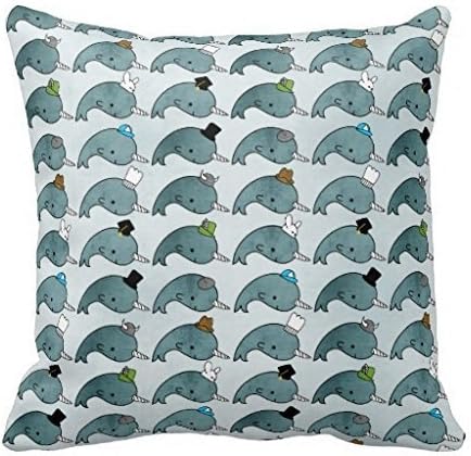 Chair Pillow case Kawaii Cartoon Grunge Narwhals with hats Pillow Cases Home Decorative Cotton Polyester Pillow Covers 18 x 18 Inches