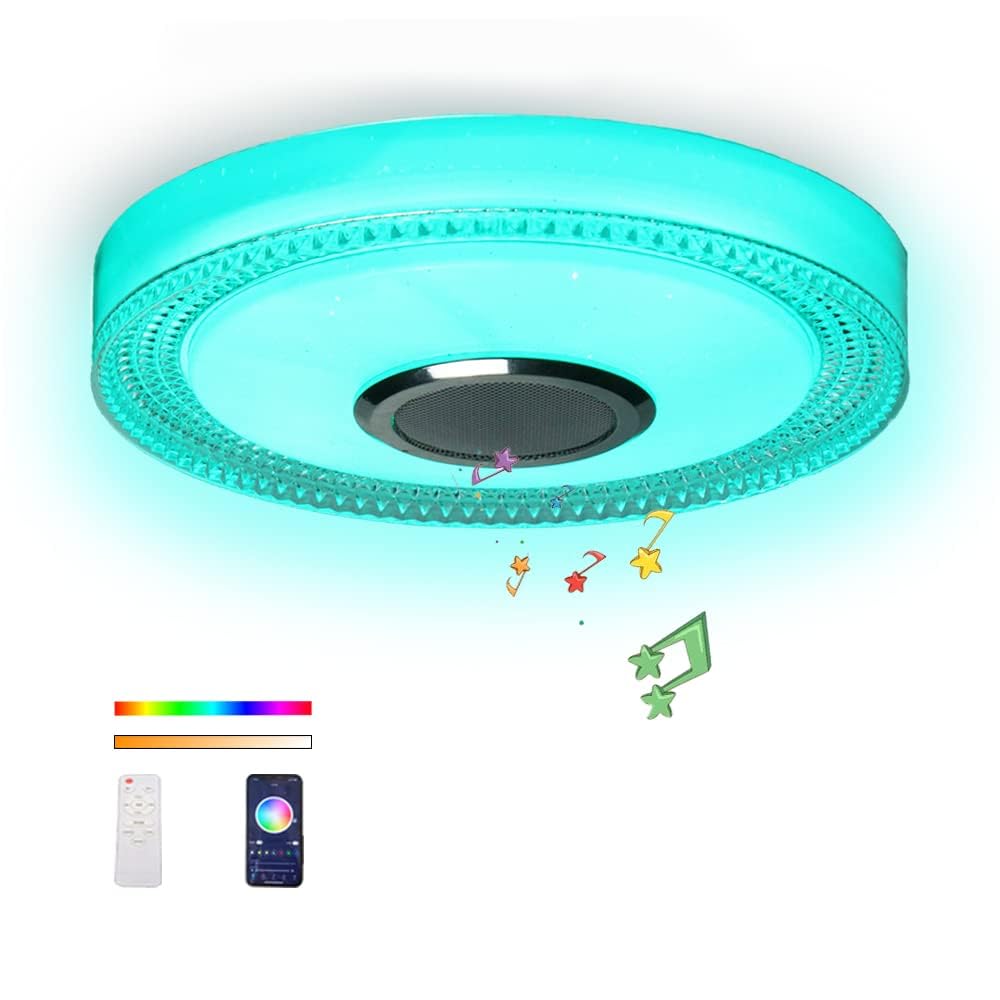 Photo 1 of NCBNCB Waterproof Smart LED Shower Ceiling Light Fixture with Bluetooh Speaker,18W 11Inch,3000-6500K Dinmmable RGB Color Changing Music Lamp with App+2.4G Remote Control for Bathroom,Bedroom,Kid Room