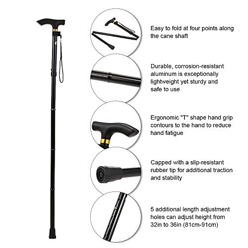 Festnight Walking Stick Folding Cane Adjustable Height Hand Walking Stick Balancing Mobility Aid with Comfortable T Handles