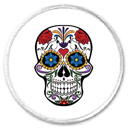 White Colorful Floral Decorated Skull 3" Sew On Patch Calavera Hipster Punk Dead