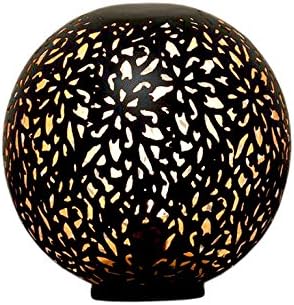 Lamps and Light, Iron, New Black Moroccan Ball Desk Light in Flower Etching Designer Table Lamp, Decorative Indoor Globe, 20 x 20 x 20 cm, Black inside Gold [Energy Class A++]