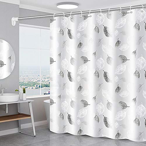 WOODFIB Shower Curtain, 100% PEVA Waterproof Anti-Mould Proof Resistant, Quick-Drying, Washable Bathroom Curtain, Includes 12 Pcs Curtain Hooks, 180 x 180 cm