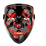 LED Halloween Mask - Halloween Scary Cosplay Light up Mask, EL Wire Mask Glowing mask for Halloween Festival Party (Red)