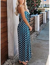 Youxiua - Vestido sexy de lunares para mujer, corte frontal atado con cortes laterales, sin tirantes