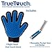 True Touch Five Finger Deshedding Glove- Premium Version, Gentle Grooming Glove Great Cats & Dogs with Long or Short Fur- Includes 1 Authentic Right-Hand True Touch Glove & 1 Lint Roller, Blue, True Touch 1 Pack