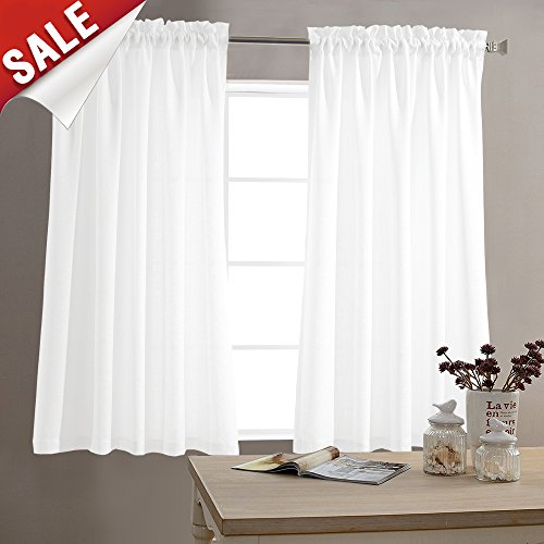 jinchan White Tier Curtains Semi Sheer Short Curtains Kitchen Casual Weave Cafe Curtains Half Window Treatments 2 Panels 45" L