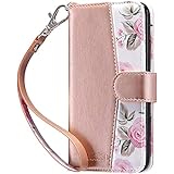 ULAK iPhone 8 Plus Case, iPhone 7 Plus Flip Wallet Case, PU Leather Wallet Case with Card Holders Kickstand Hand Strap Shockproof Protective Cover for Apple iPhone 7 Plus/8 Plus 5.5 Inch, Floral