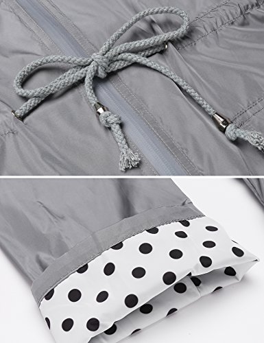 COSBEAUTY Waterproof Lightweight Rain Jacket Active Outdoor Hooded Raincoat for Women, Grey, Medium - Thumbnail 4
