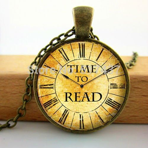 Pretty Lee Time To Read Vintage Pendant Necklace Book Lover Quote Jewelry Clock Watch Art Photo Glass Cabochon Dome Necklace Pendants