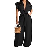 Women's Casual Long Sleeve Round Neck Jumpsuits Work Wide Leg Pants Club Party Loose Rompers