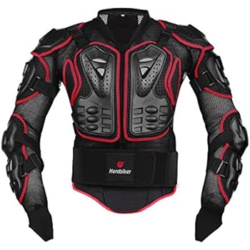 HEROBIKER Motorcycle Full Body Armor Jacket spine chest protection gear Motocross Motos Protector Motorcycle Jacket 2 Styles (M, Red)