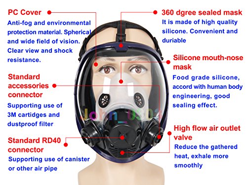 Complete Suit Trudsafe 6800 Painting Spraying Full Face Gas Chemical Mask Respirator, Dust Mask, 2 Kinds of Connectors, Good Tightness, Filters Included - Thumbnail 5