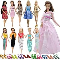 BJDBUS Lot 15 Items 5 Sets Fashion Clothes Outfit Dress with 10 Pairs Shoes Accessories for 11.5 Inch Girl Doll