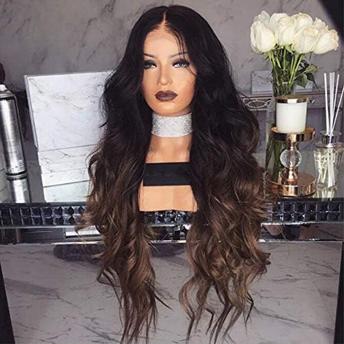 HYISHION Wigs Long Kinky Curly 100% Synthetic Fiber Heat Resistant Hair Ombre Brown Wigs For Afro Women 28Inches