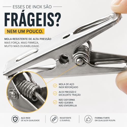 Kit 40 Prendedores de Roupa em Aço Inox Resistente - Pregador de Roupa Inox para Varal, Embalagens, Papelaria - Kit Prendedores Premium Duráveis, Fortes e Resistentes ao Sol e Vento - Amel (40)