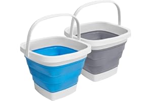 MONOZUKI 2 Pack Collapsible Plastic Bucket with Handle 0.79 Gallon (3L) Each Foldable Rectangular Tub for Cleaning Camping Essentials Space Saving Outdoor Portable Bucket for Camping
