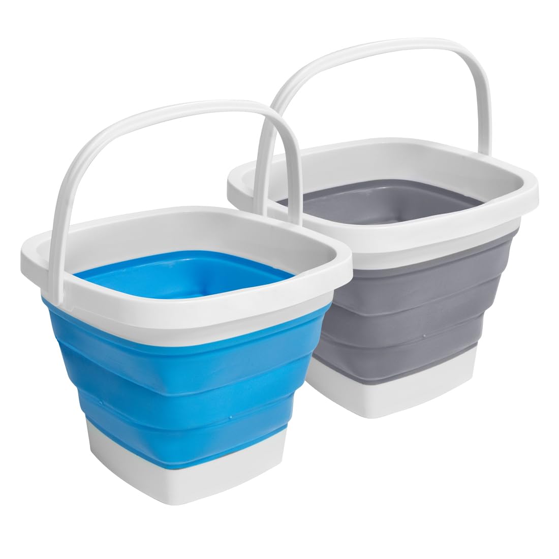 Photo 1 of 2 Pack Collapsible Plastic Bucket with Handle 0.79 Gallon (3L) Each Foldable Rectangular Tub for Cleaning Camping Essentials Space Saving Outdoor Portable Bucket for Camping