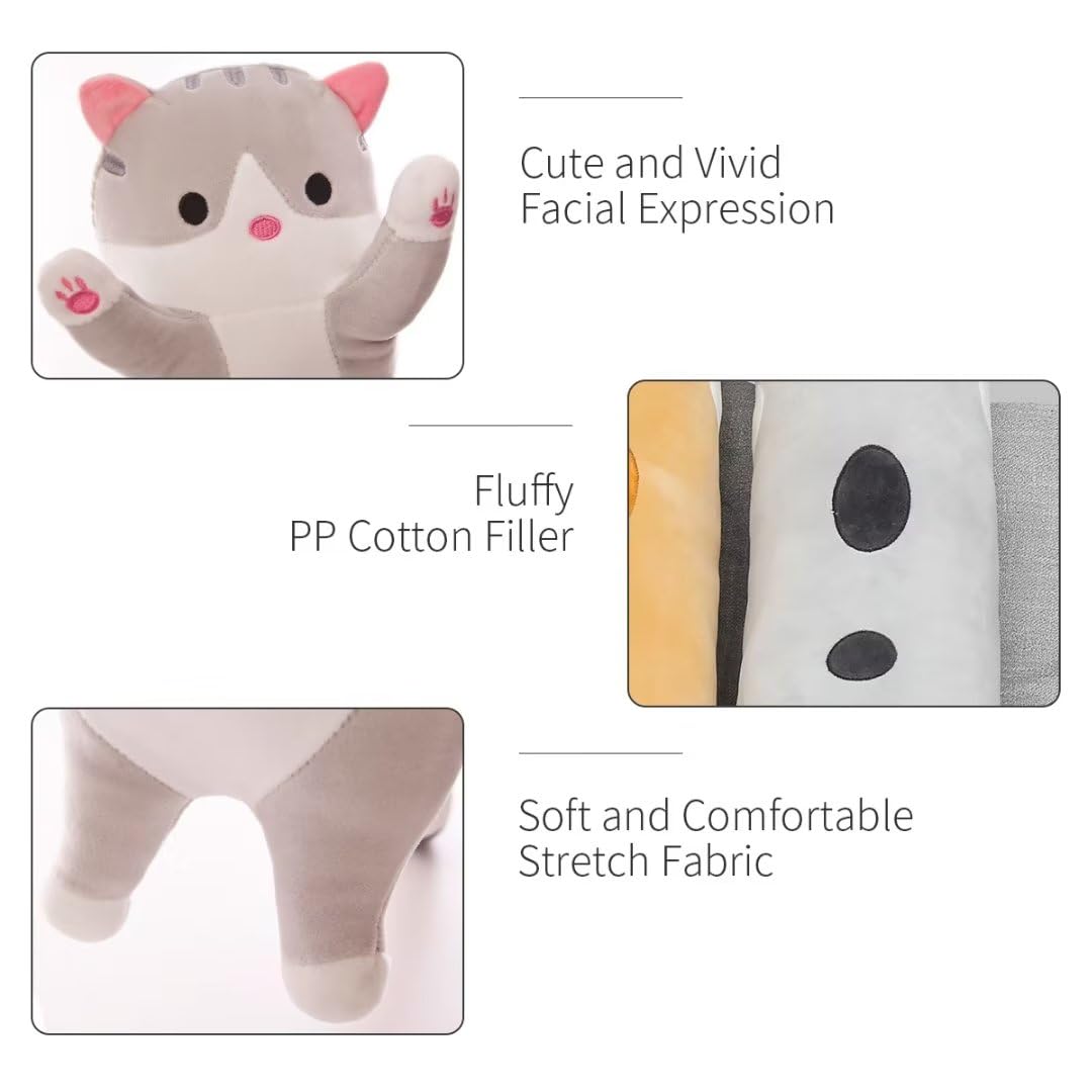 SHINUOER Cute Cat Plush Long Body Pillow – Soft Cartoon Stuffed Animal Doll, Kawaii Cat Plushie Cuddle Toy Gift for Kids, Girls & Girlfriend (Pink, 19.7 Inch)