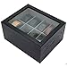 Tech Swiss Belt Box Valet Organizer 8 XL Compartments Black Glass Top - Wood
