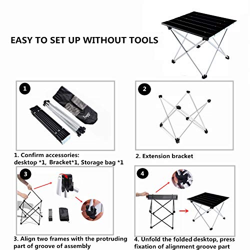 SYOURSELF Folding Camping Table, Portable Aluminum Camp Table Desk Lightweight Durable Compact Roll Up Picnic Tables for Indoor Outdoor Camp Hiking BBQ Backpacking Travel Fishing Beach(Black) - Thumbnail 4
