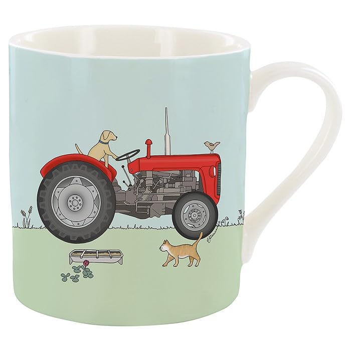 Emma Lawrence Designs Joe Davies Red Tractor Fine China Boxed Mug - Farm Themed Statement Kitchenware for Him/Her