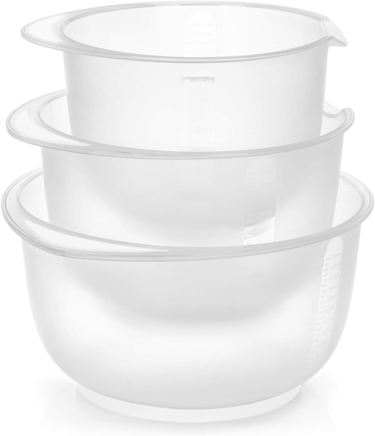 com-four® 3-teiliges Rührschüssel Set rutschfest - Backschüssel mit Stoppboden - Rührtopf mit Ausgießer - Spülmaschinengeeignet - Füllmenge 1,5 L, 2 L, 2,5 L (3teilig - weiß)