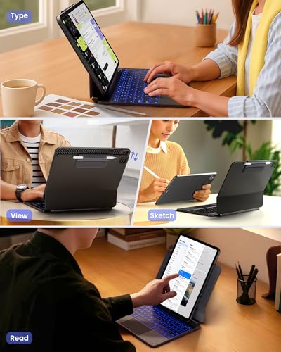 typecase Edge+ Keyboard Case for iPad Pro 13-inch (M5/M4, 2025/2024),Ultra-Slim Detachable Back Case,Portrait & Typing Modes, Trackpad,11-Color Backlight, Magnetic Stand, Pencil Holder, Black