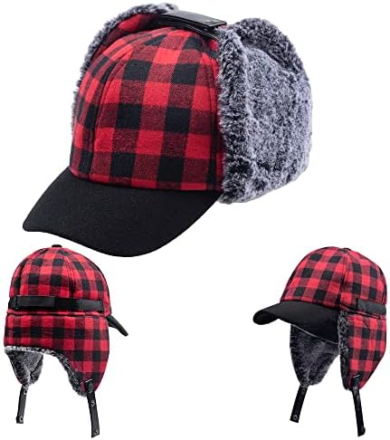 UGG Black shearling Red Black Buffalo Plaid Lumberjack Hat size L/XL LUMBERJACK HAT Red Black Plaid Faux Fur Flaps Cap Adult  main image 4