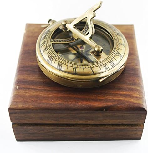 A push button sundial compass with sheesham box 2.5 inches in size perfect for nautical lovers collectibles wedding gift birthday gift anniversary By Delhi Arts