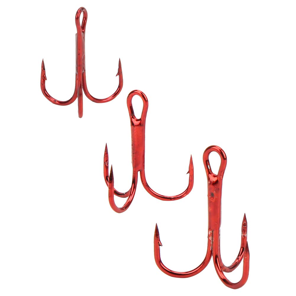 Keenso 100pcs Fishing Hooks, Triple Barbed Fish Hooks High Carbon Steel Fishing Hooks Treble Hooks Fishhook Accessories Red(8#) Fishing Supplies