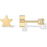 PAVOI 14K Gold Plated Double Sided Star and Heart Flat Back Stud Earrings for Women with Cubic Zirconia | Celestial Earring Screw Back Pair - Valentines Day Trendy Jewelry